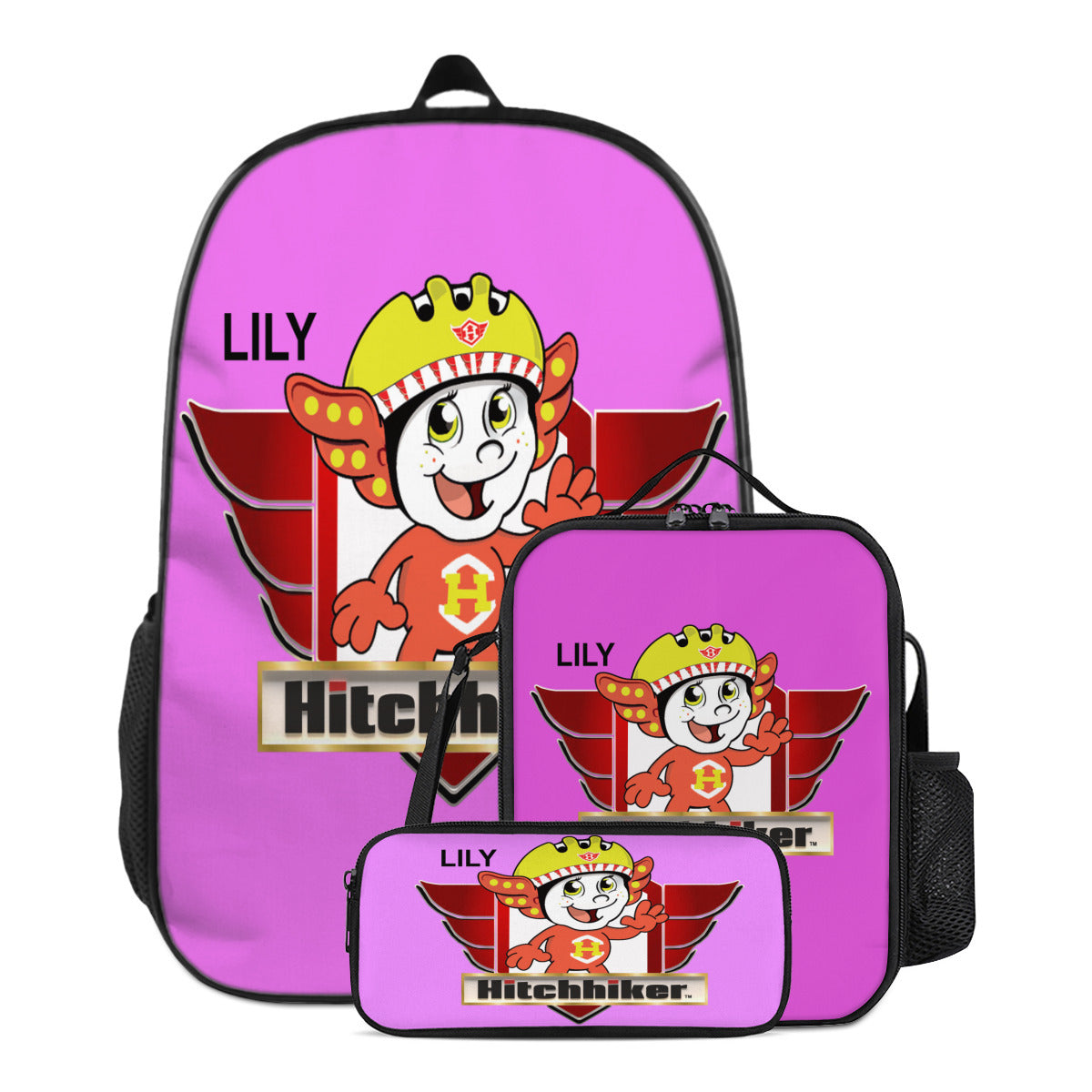 LILY ON THE LOGO Lightweight Casual Backpack (with Fishbone Support Rod)+Insulated Lunch Bag+Pencil Case Combo Series | Oxford Cloth